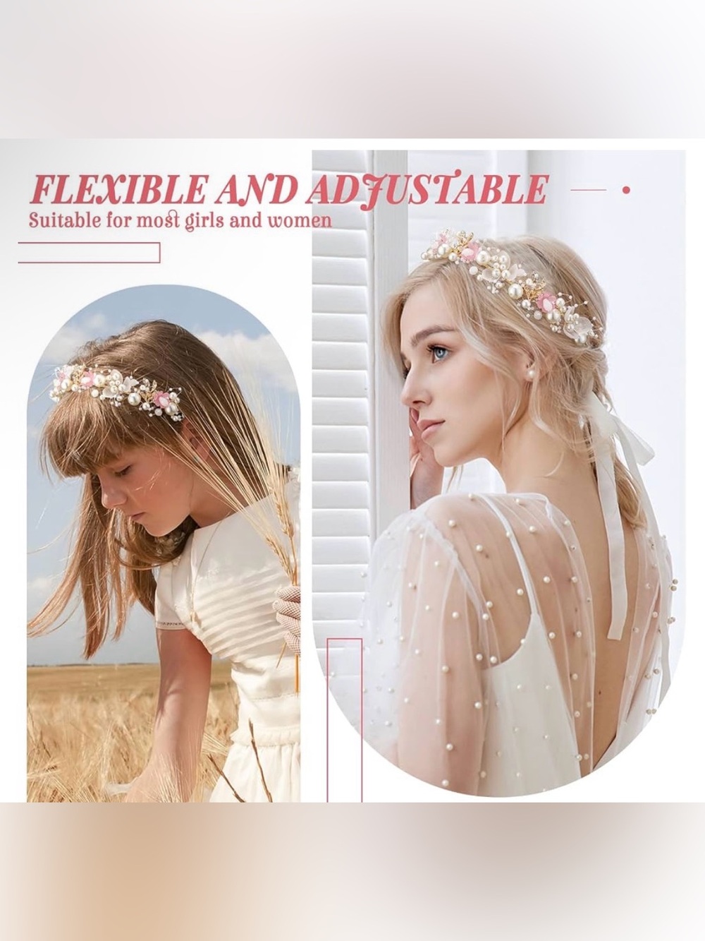 Delicate Pearl & Pink Floral Bridal Headband